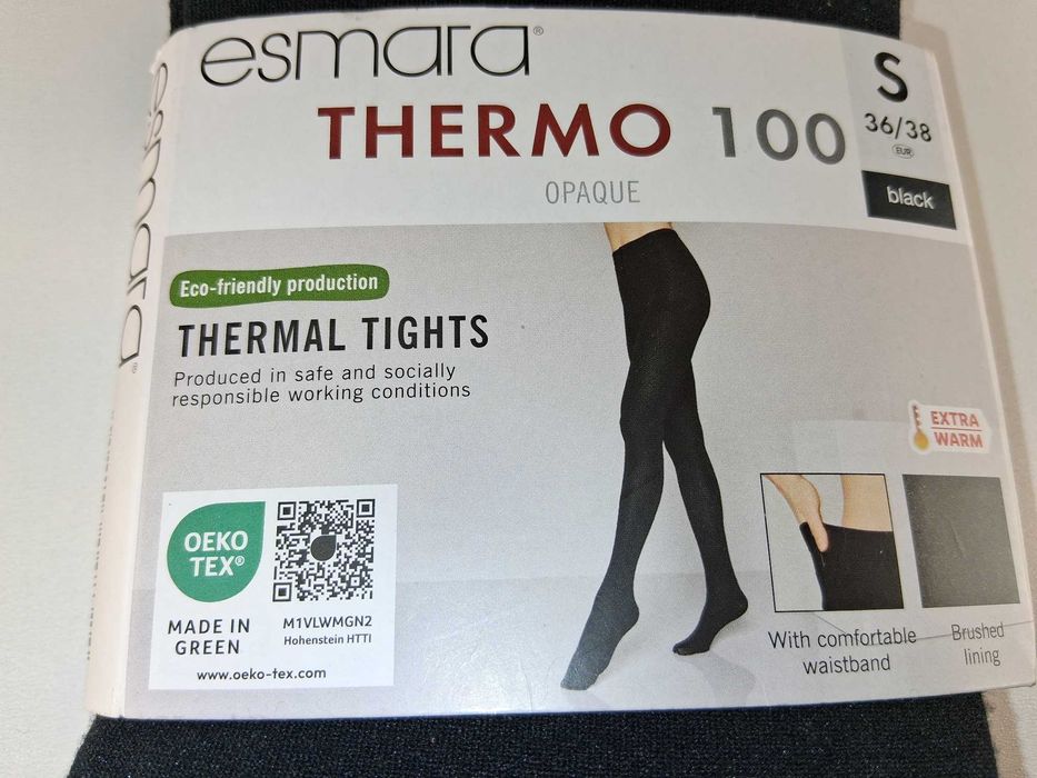 A222 Esmara Rajstopy Damskie Termo 100 DEN Czarne Rozmiar S 36/38
