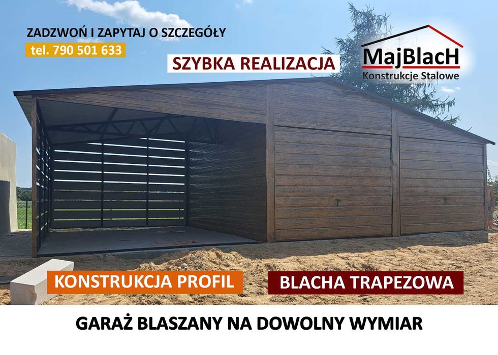 Garaż Blaszany - CARPORT - ZADASZENIE -Wiata Samochodowa  - Maj-Blach