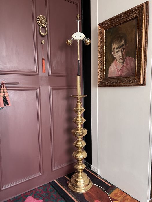 Lampa podłogowa totem ogromna bardzo ciężka mosiadz mosiężna 1960