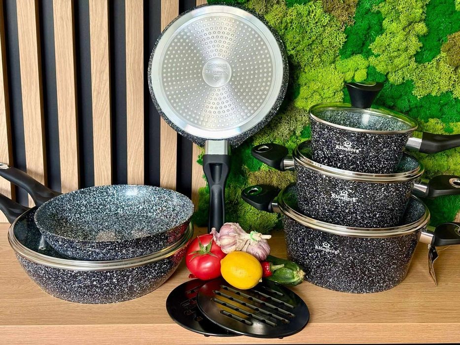 Garnki marmur nowe zestaw komplet