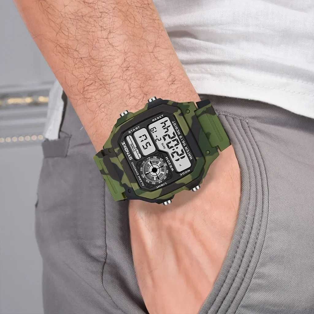 Wojskowy kamuflaż zegarek Synoke męski elektroniczny cyfrowy LED camo