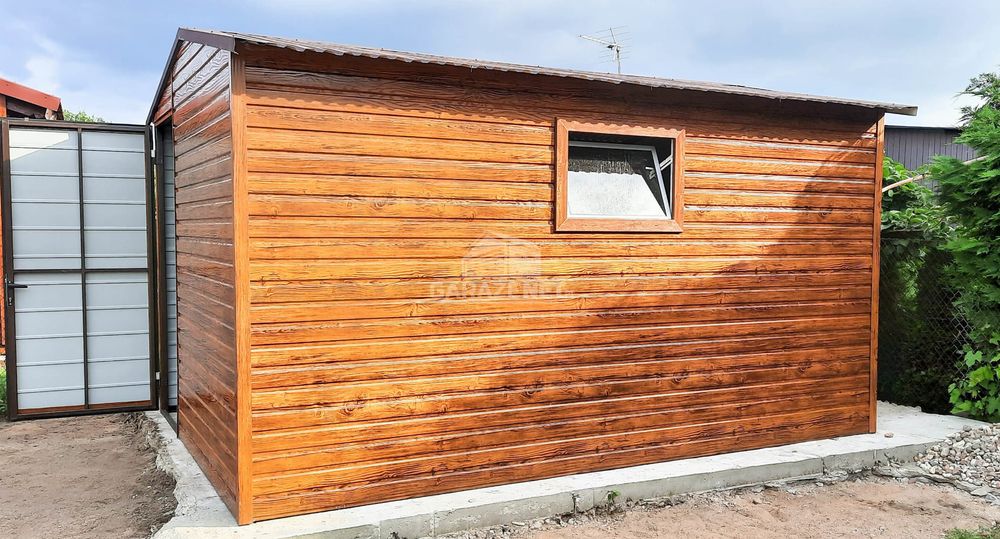DOMEK OGRODOWY GARAŻ 3MX4M Dwuspad Drzwi Okno Drewnopodobny 3X4 GB258