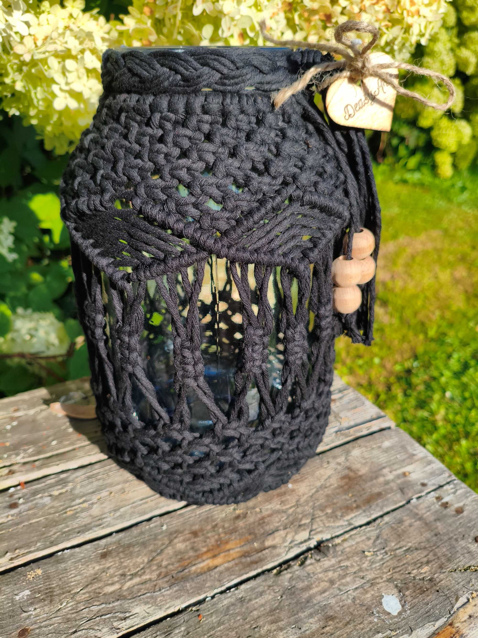 Duży makramowy lampion w stylu Boho - czarny