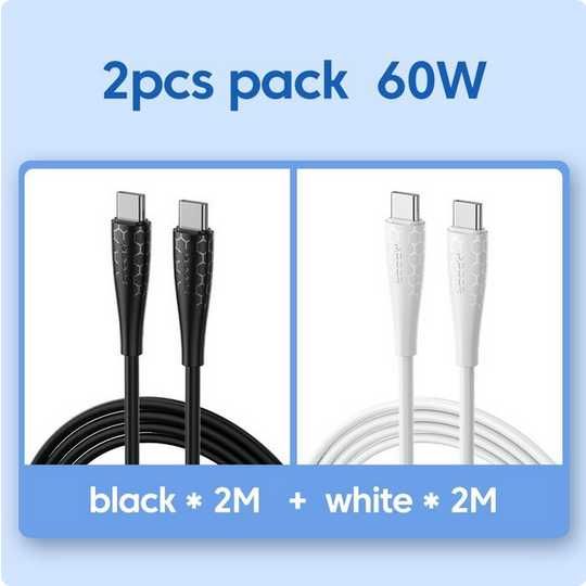 2x Toocki 2M kabel USB C - C do 60W ładowanie QC PD itp.