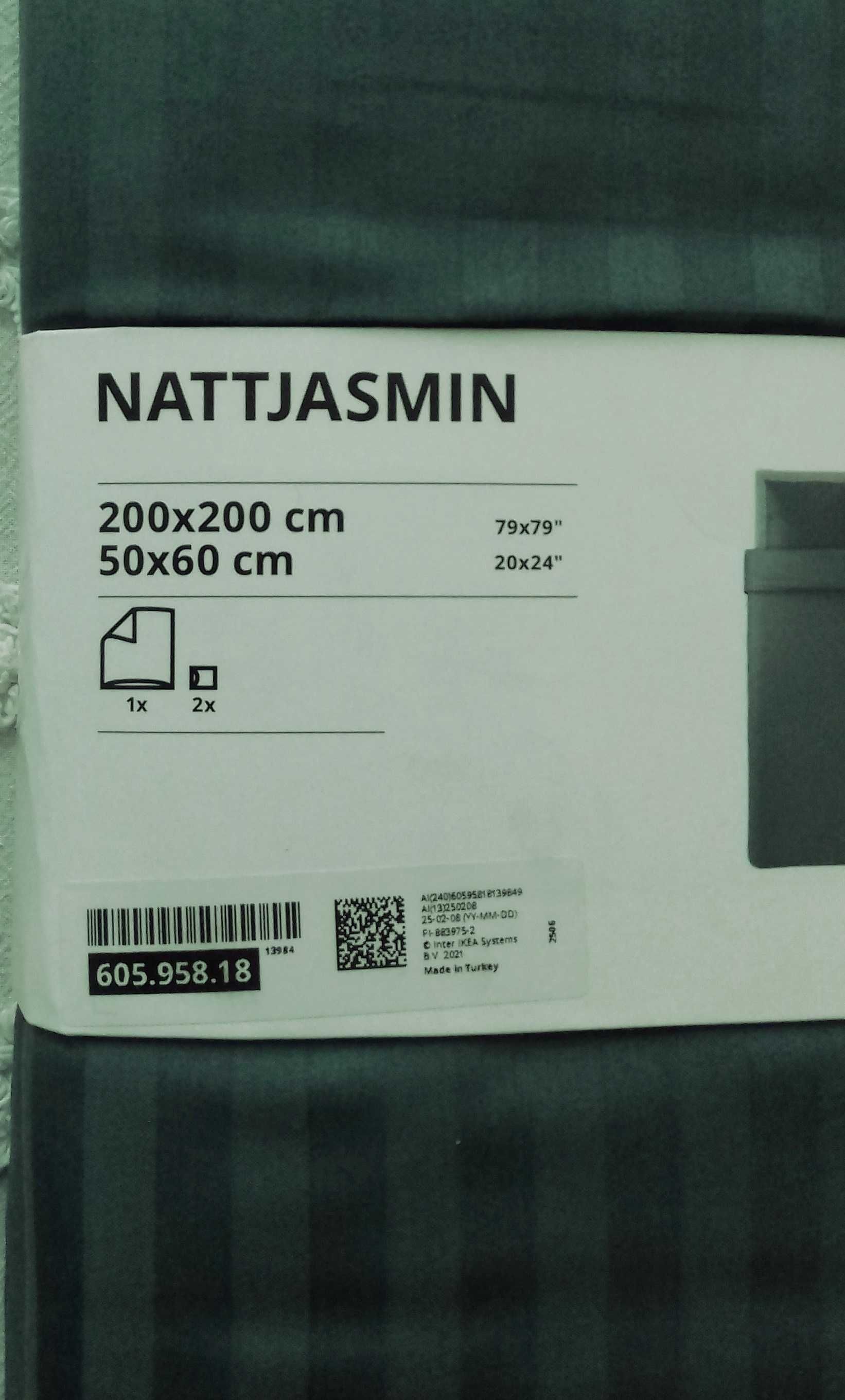 IKEA NATTJASMIN komplet pościeli 200x200 niebieskozielony