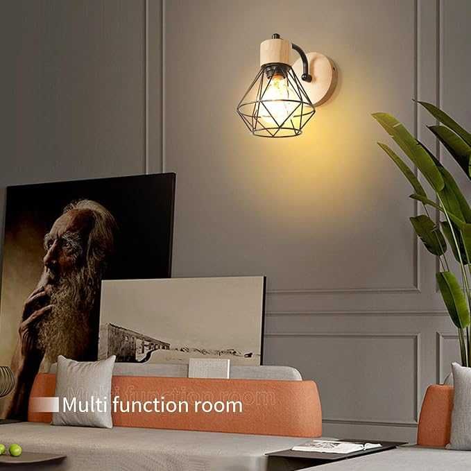 TOKIUS Zestaw 2 ściennych lamp z metalu i drewna, E27, regulowane