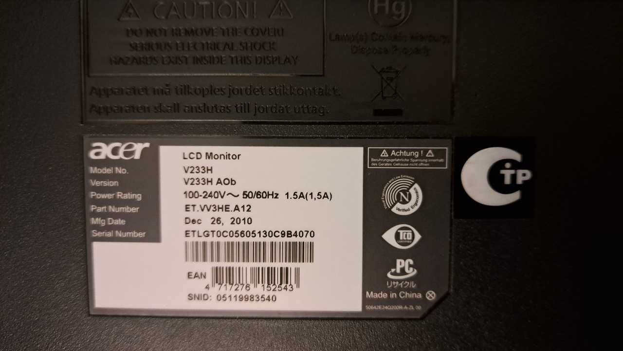 Monitor LCD ACER V233H AOb 23" 16:9 - czarny