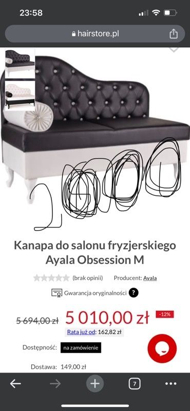 Sofa włoska eko  skóra, kryształ sfarowskiego. Drewno