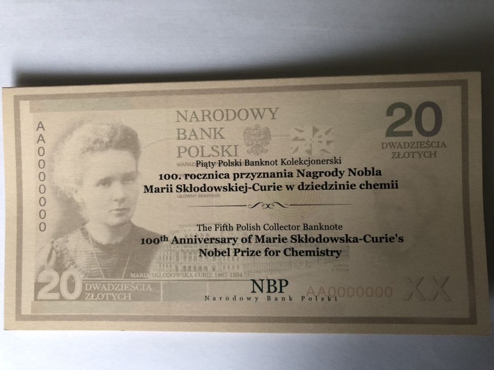 Banknot kolekcjonerski Maria Skłodowska-Curie