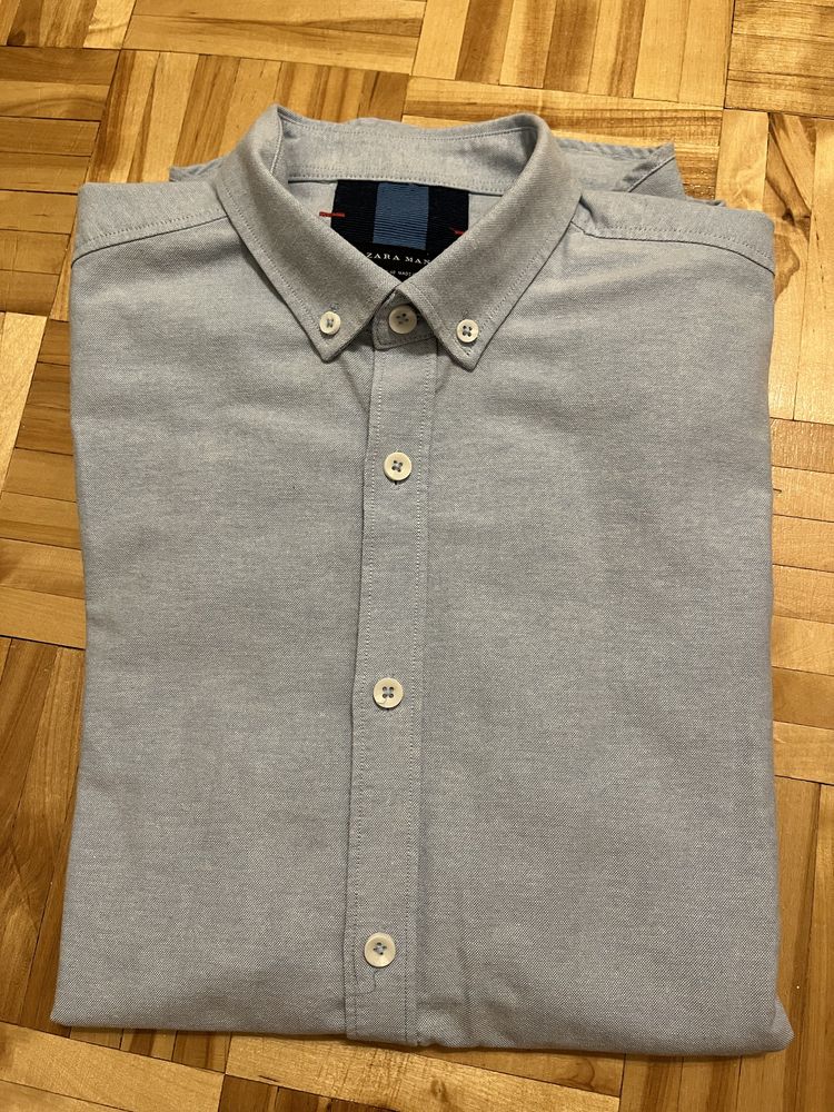 Koszula męska Slim Fit Zara błękitna bawełna