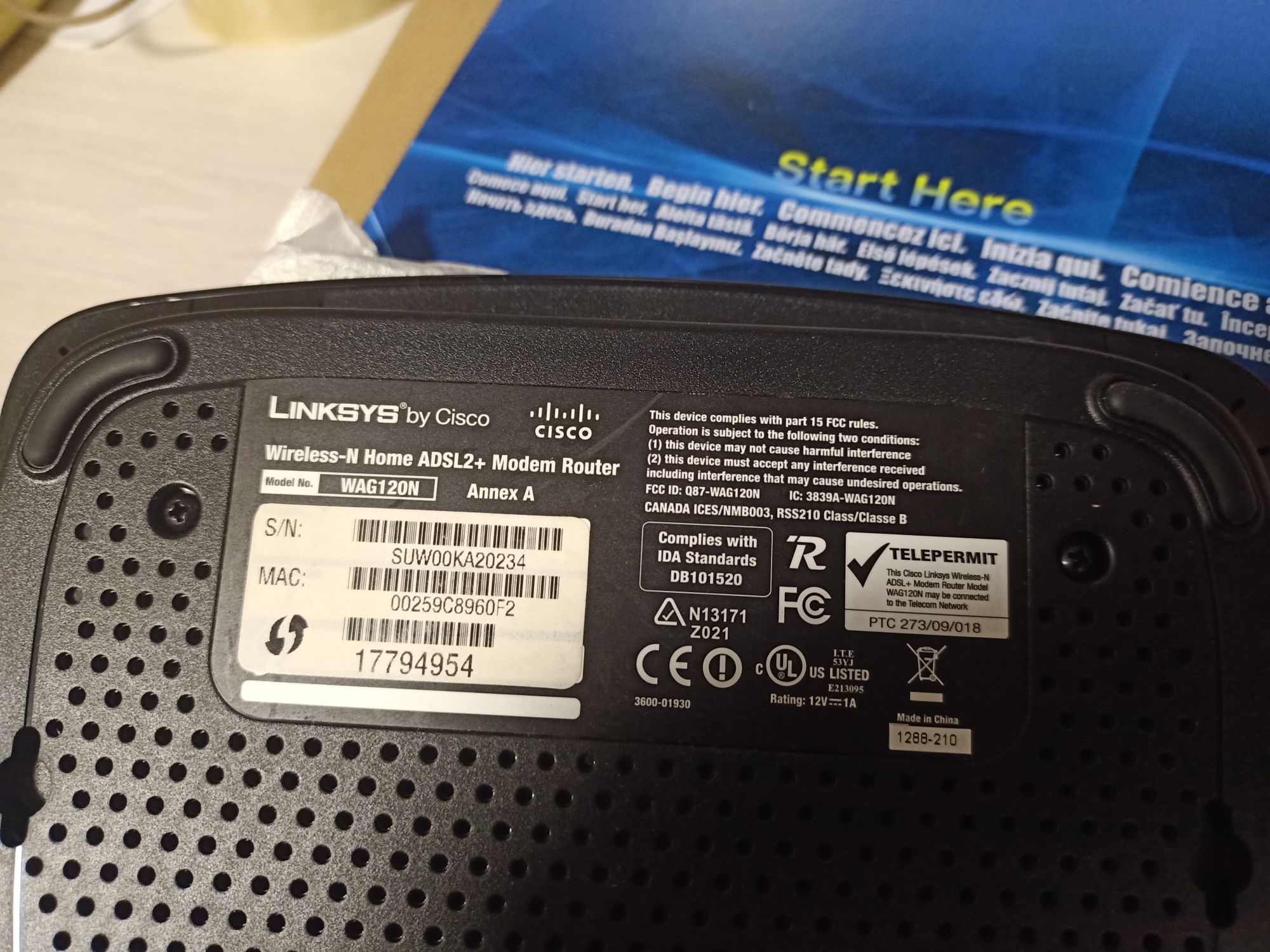 Adsl2+ wi-fi роутер WAG120N Linksys by Cisco