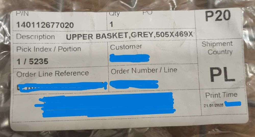 Kosz GÓRNY do zmywarek marki Electrolux, AEG