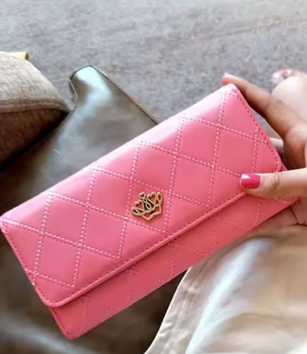 Damski portfel ze skóry naturalnej- Różowy