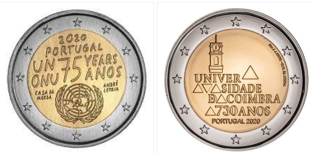 2Euros UNC Portugal "50 anos do 25 de Abril" 2024 e outras 2019 a 2024