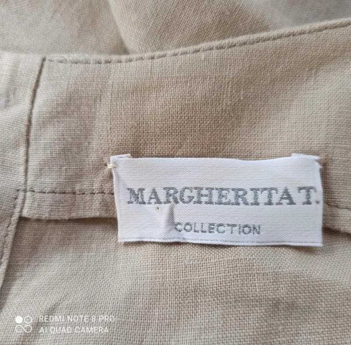 Sukienka maxi letnia lniana beżowa S 36