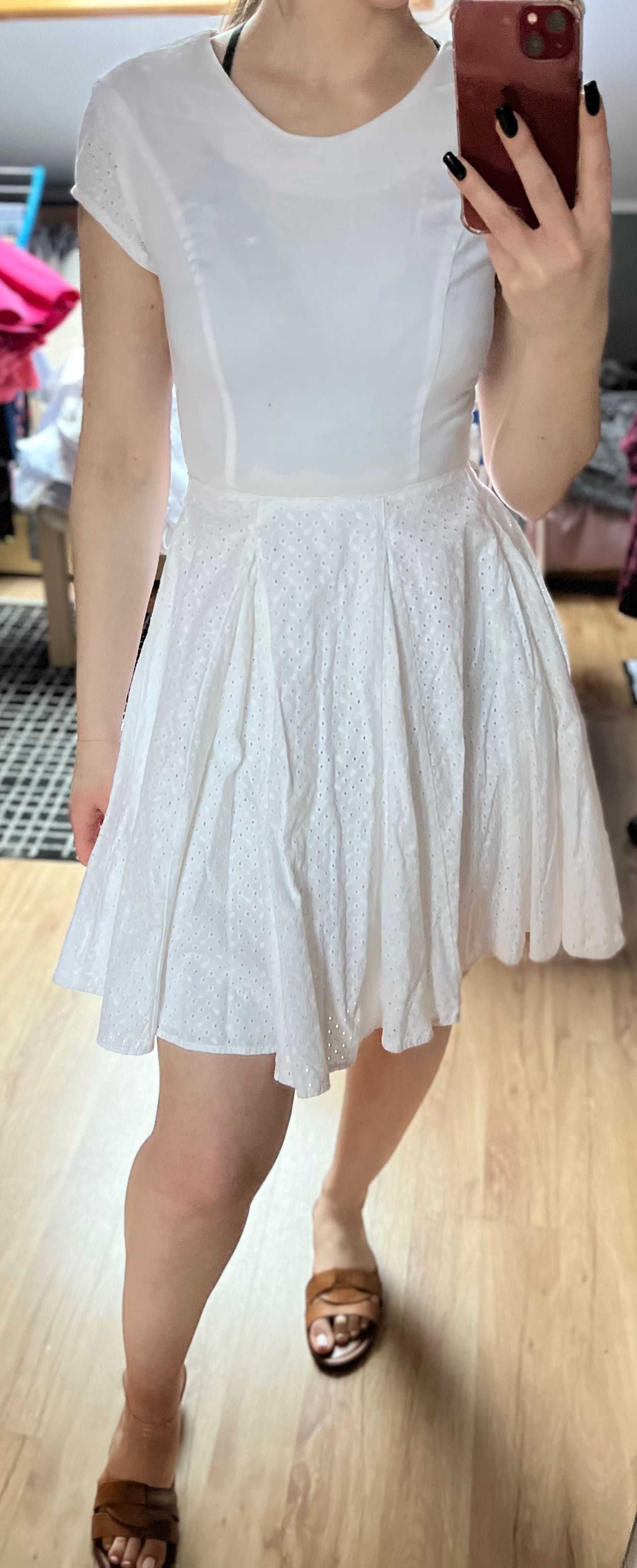 Biała sukienka ażurowa na komunie, imprezę s 34 ręcznie szyta Bawełna