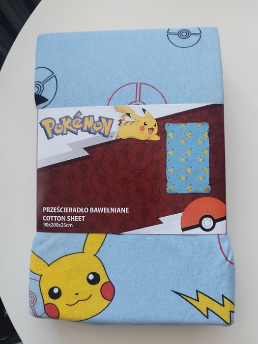 Nowe prześcieradło bawełniane z motywem Pokemon wymiar 90x200x25.