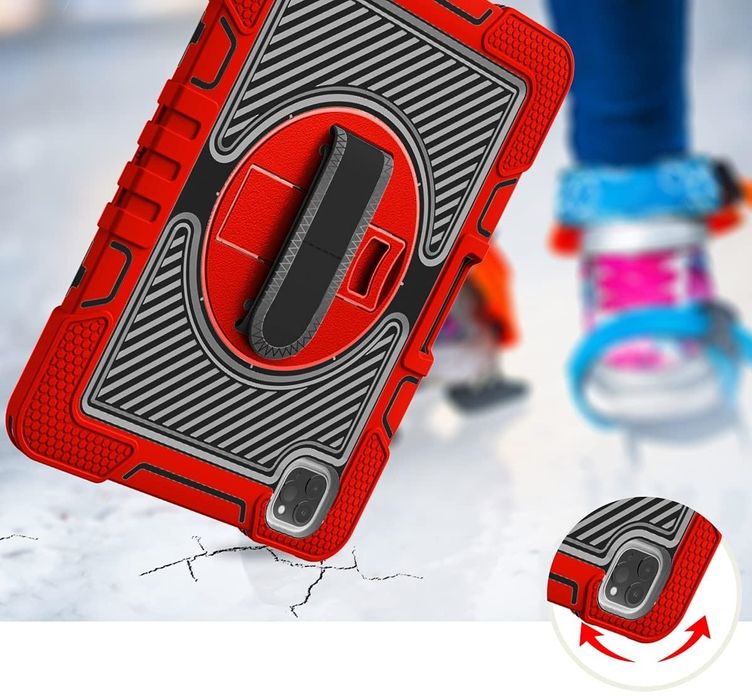 Etui do iPad Pro 11/Air 5/4 z Podstawką i Paskiem na Ramię Czerwony
