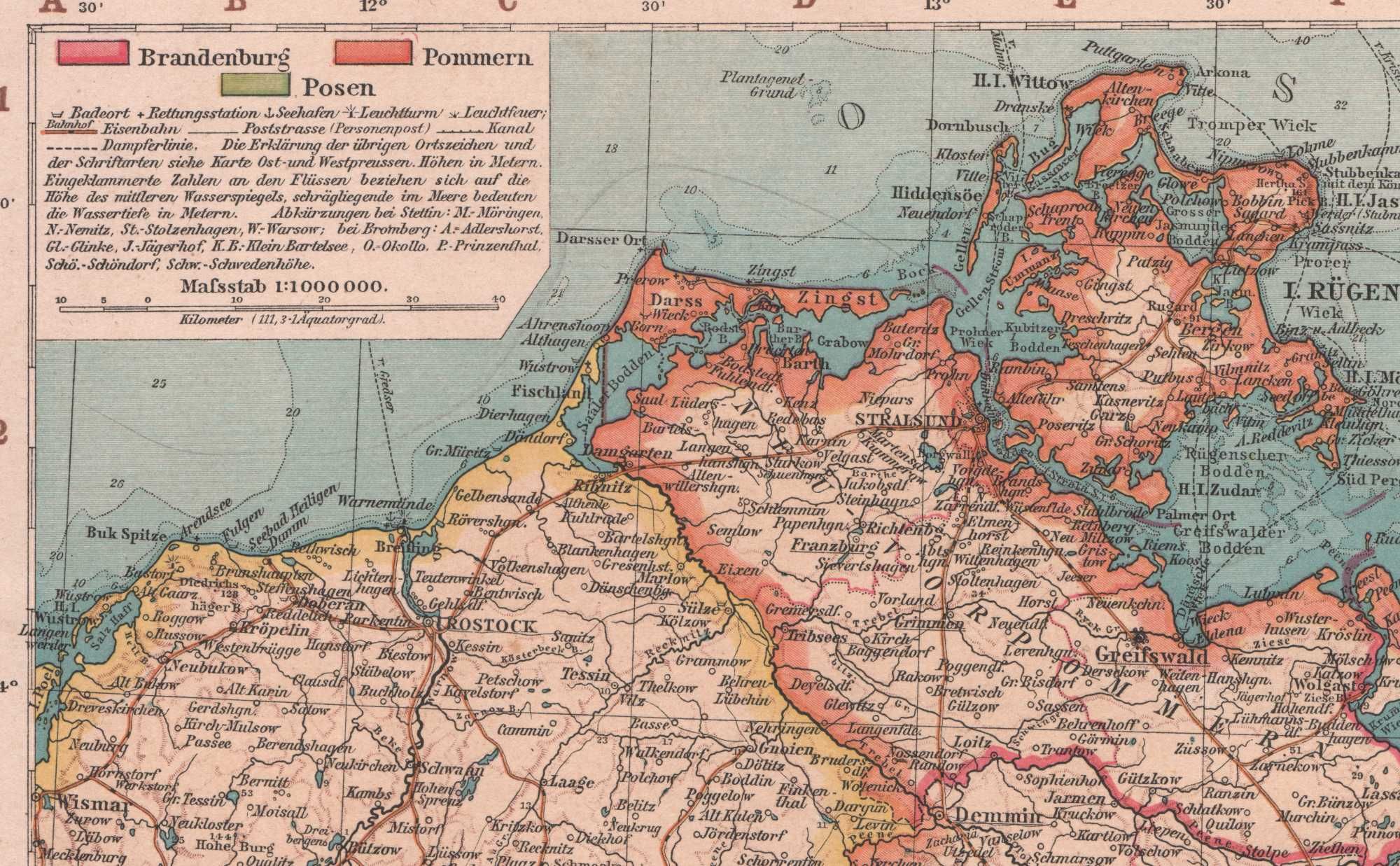 Pomorze Wielkopolska Ziemia Lubuska Duża efektowna mapa 1893 r. autent