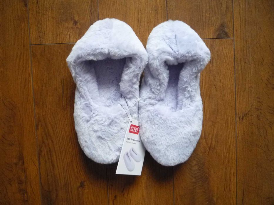 Nowe Cleve 38/39 Kapcie damskie futerko lila fiolet