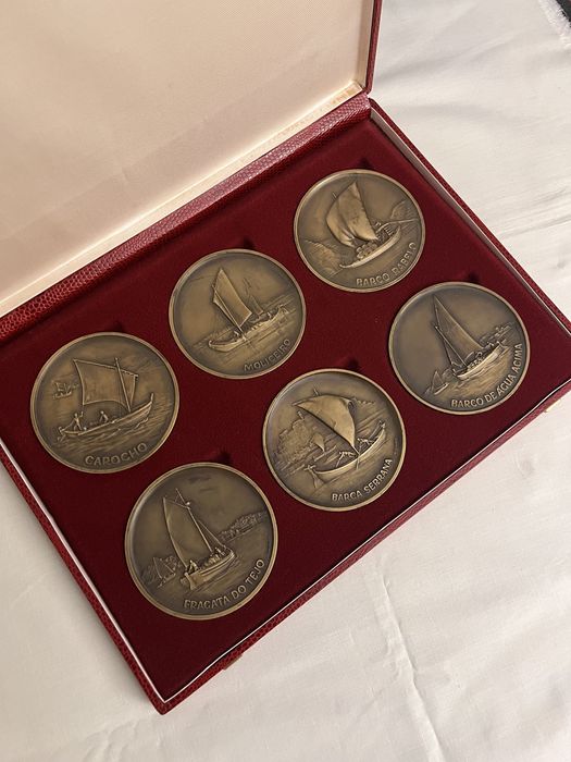 Barcos Típicos Portugueses De Rio Estojo de 6 Medalhas em Bronze