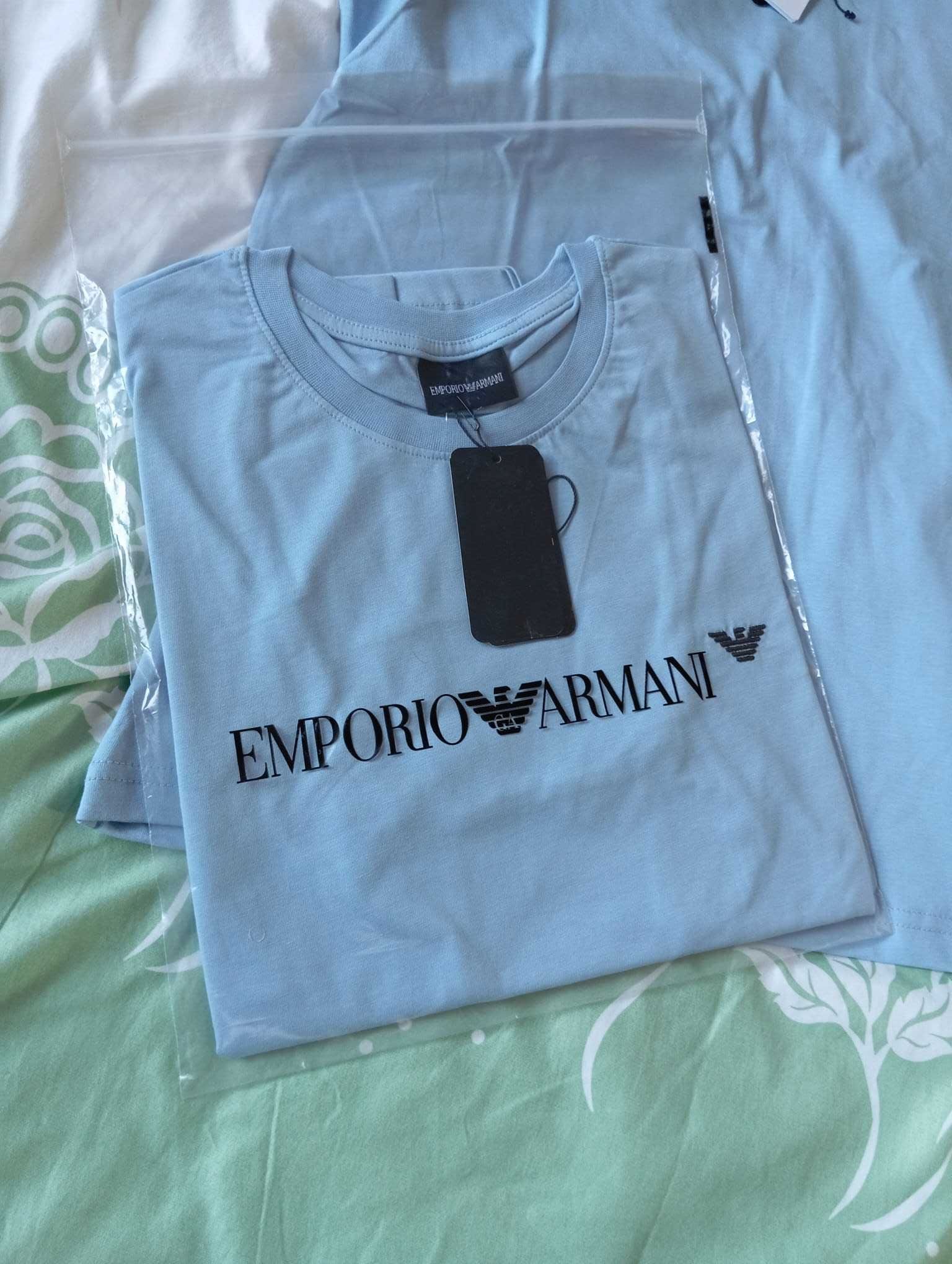 Koszulka Emporio Armani, t-shirt Emporio Armani błękitny XXL małe logo