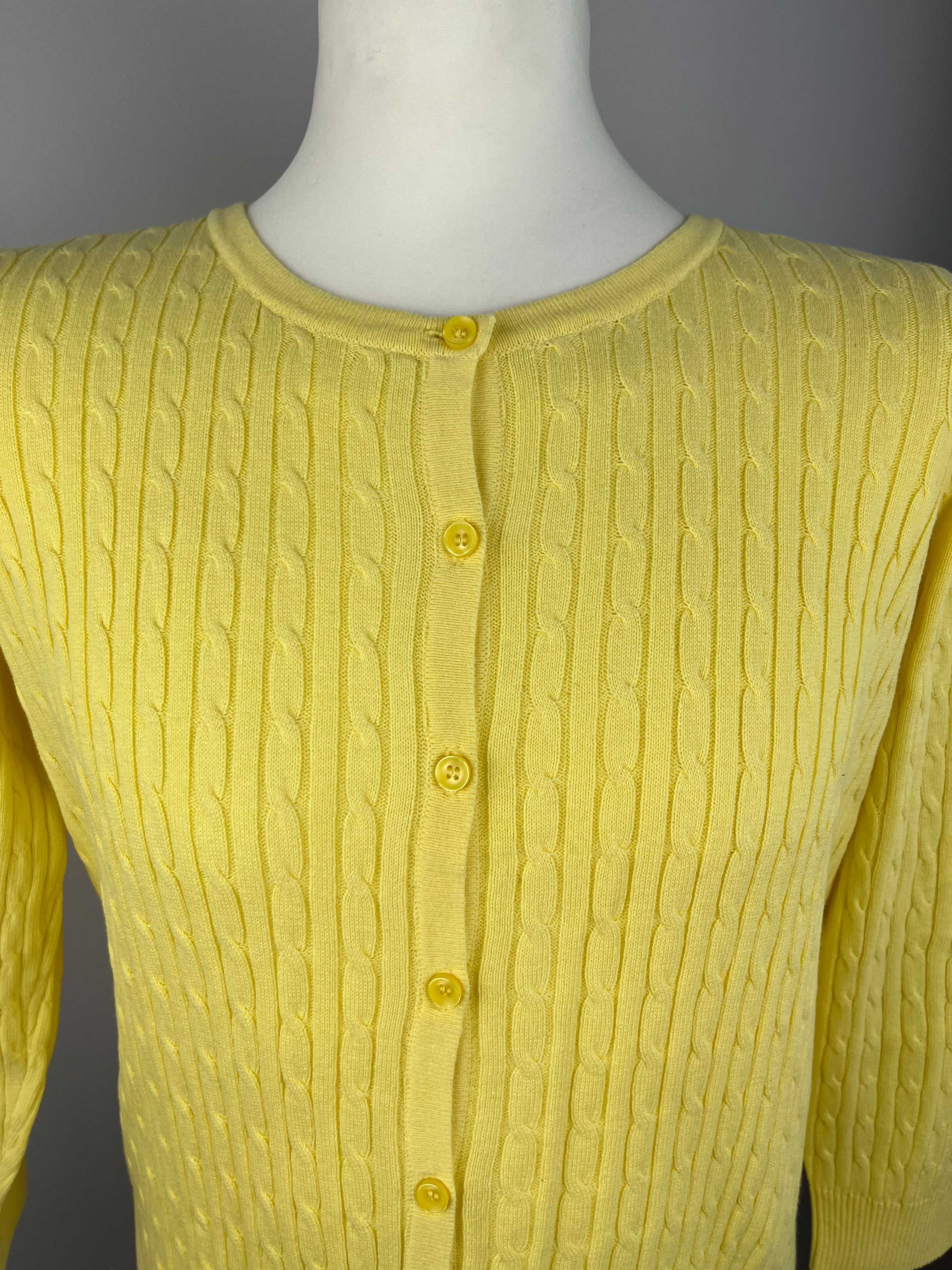 NOWY żółty rozpinany krótki sweterek JNY w warkocze XL