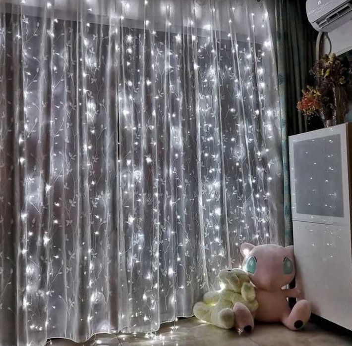 Гирлянда штора, капля, роса, 3х3м, белый цвет