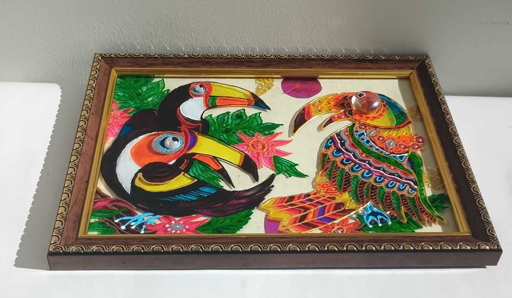 Витражная картина "Тукан-Стиляга"