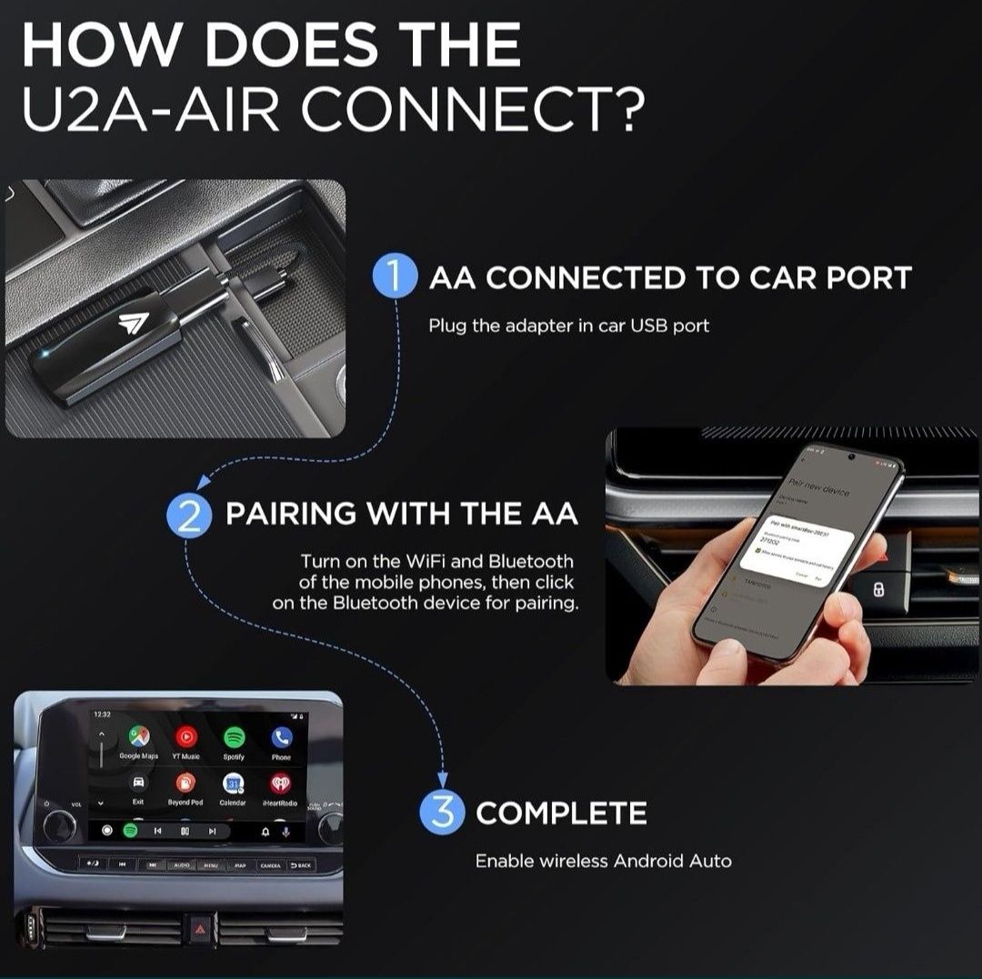 MSXTTLY Bezprzewodowy adapter Android Auto 2024, Wireless Android Auto