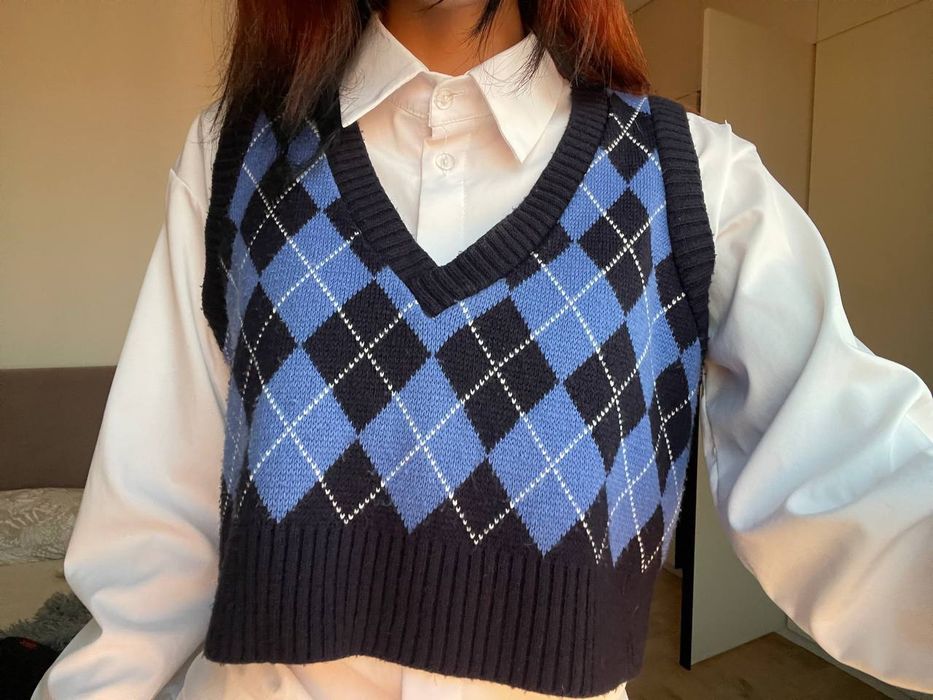 Жіночий В'язаний Жилет Stradivarius S Кроп Аргайл Ромби Preppy