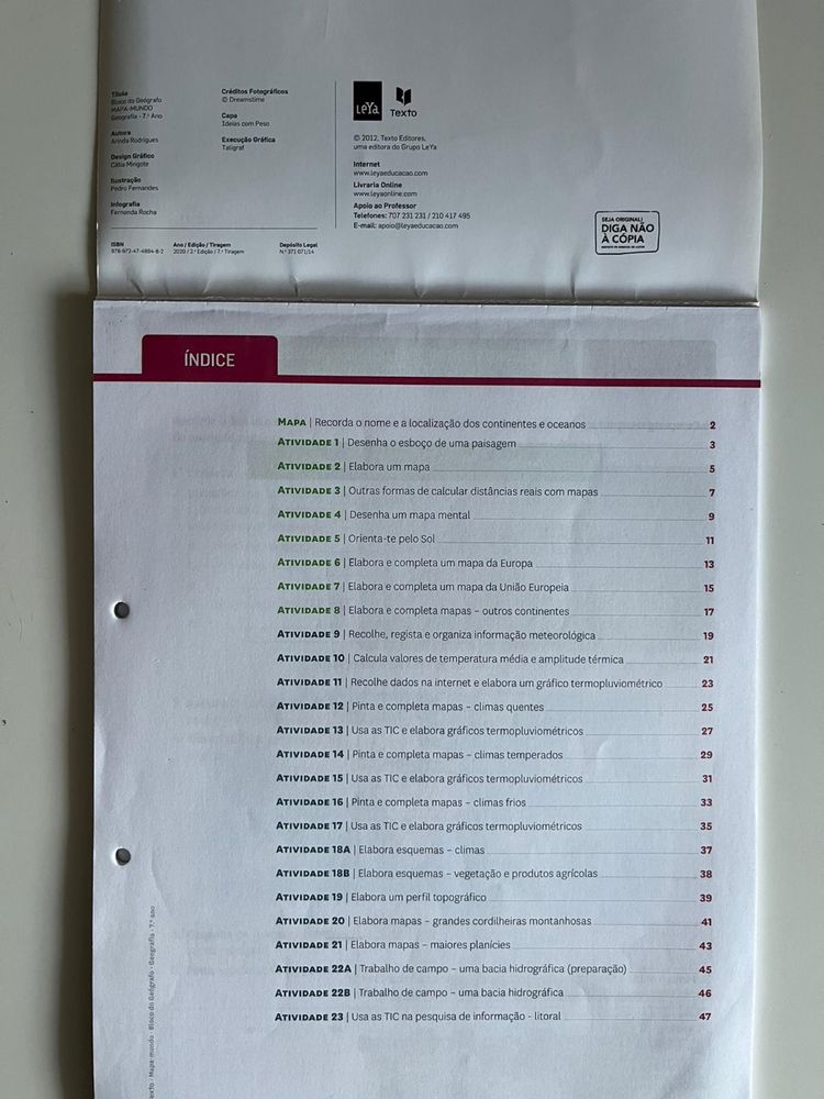 Manuais e cadernos de Gegrafia, Ciências e Português (6 e 7 anos)