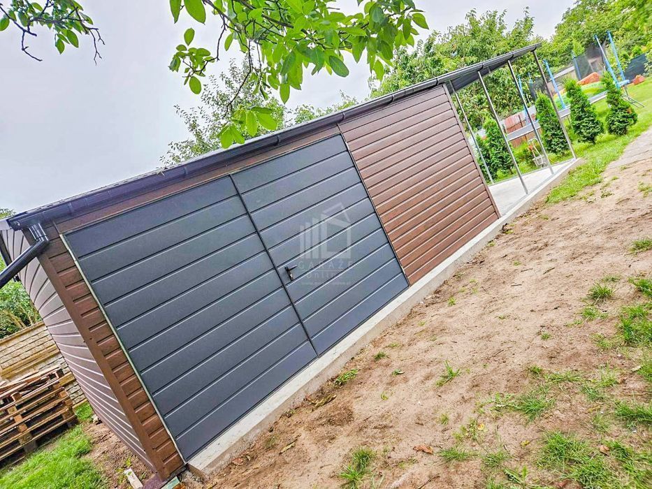 Garaż Blaszany 6X4 + Wiata 3X4 Brama Dwuskrzydłowa  Drzwi Rynny Id661