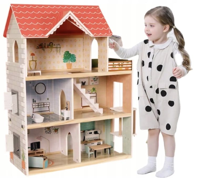 Duży Domek dla lalek Mini Matters drewniany DOLL house+ GRATIS
