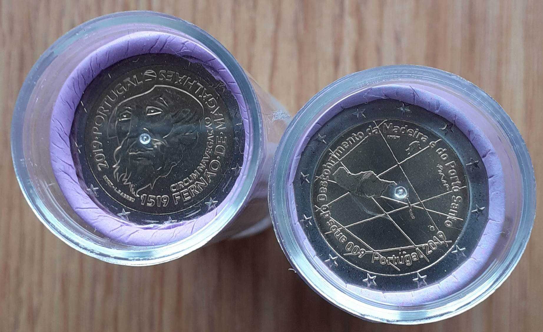Rolo de 25 moedas comemorativas de 2 euros Portugal