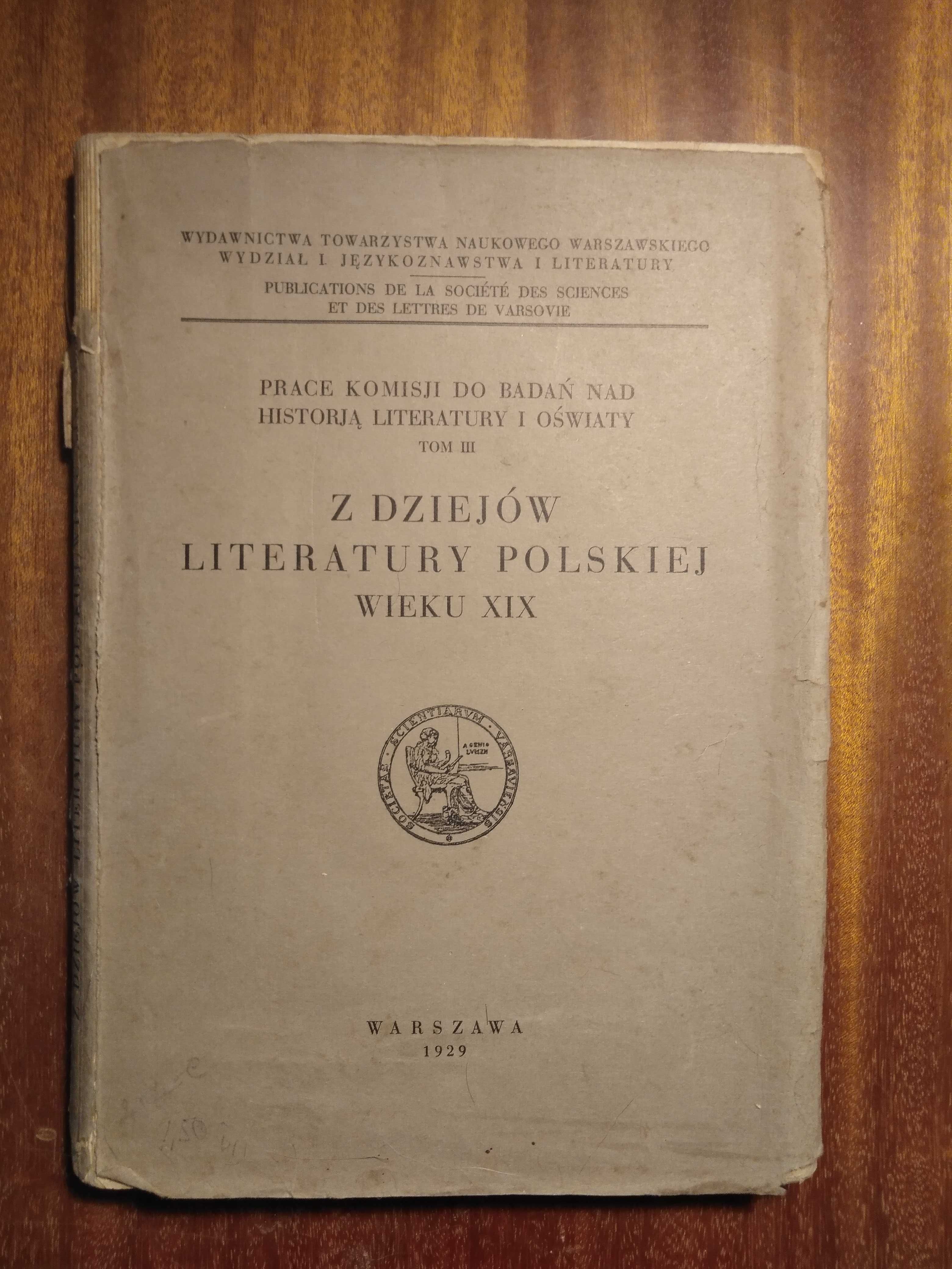 Z dziejów literatury polskiej wieku XIX - 1929