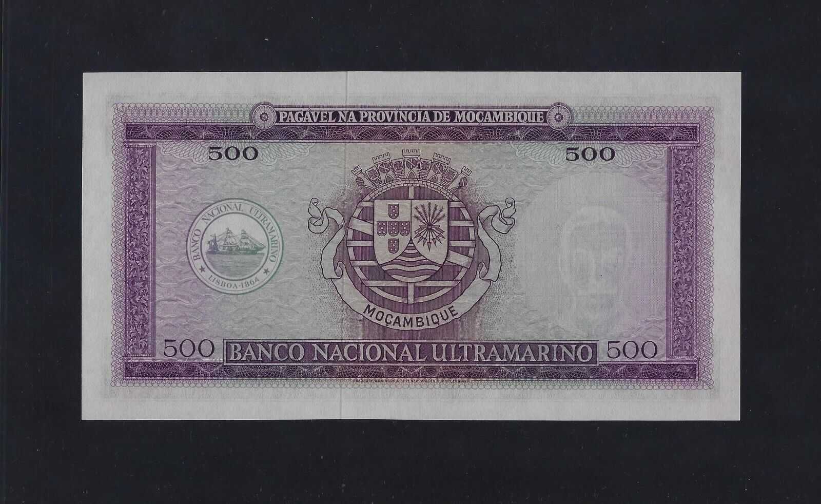 Nota de Moçambique 500 escudos 1967 nova