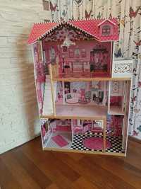 Duzy drewniany domek dla lalek trzy pietra z windą Barbie i nie tylko