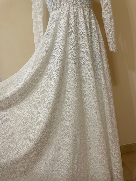 Koronkowa suknia ślubna w stylu bobo / Blush / 36-38