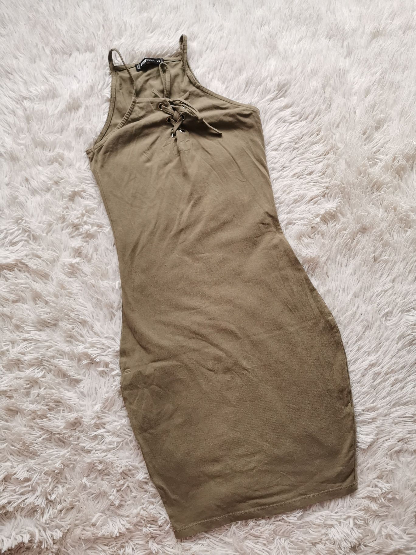 Oliwkowa sukienka khaki sexy seksowna obcisła XS 34 lato new yorker