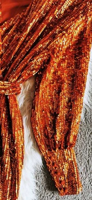 Asos Sukienka Midi Miedziana Cekinowa Kopertowa Wiązana Ekskluzywna