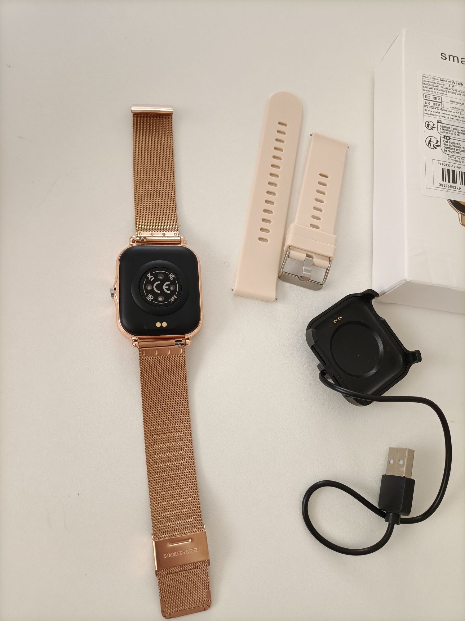 Złoty Smart watch beżowy z bransoteta do rozmowy nowy dwa paski