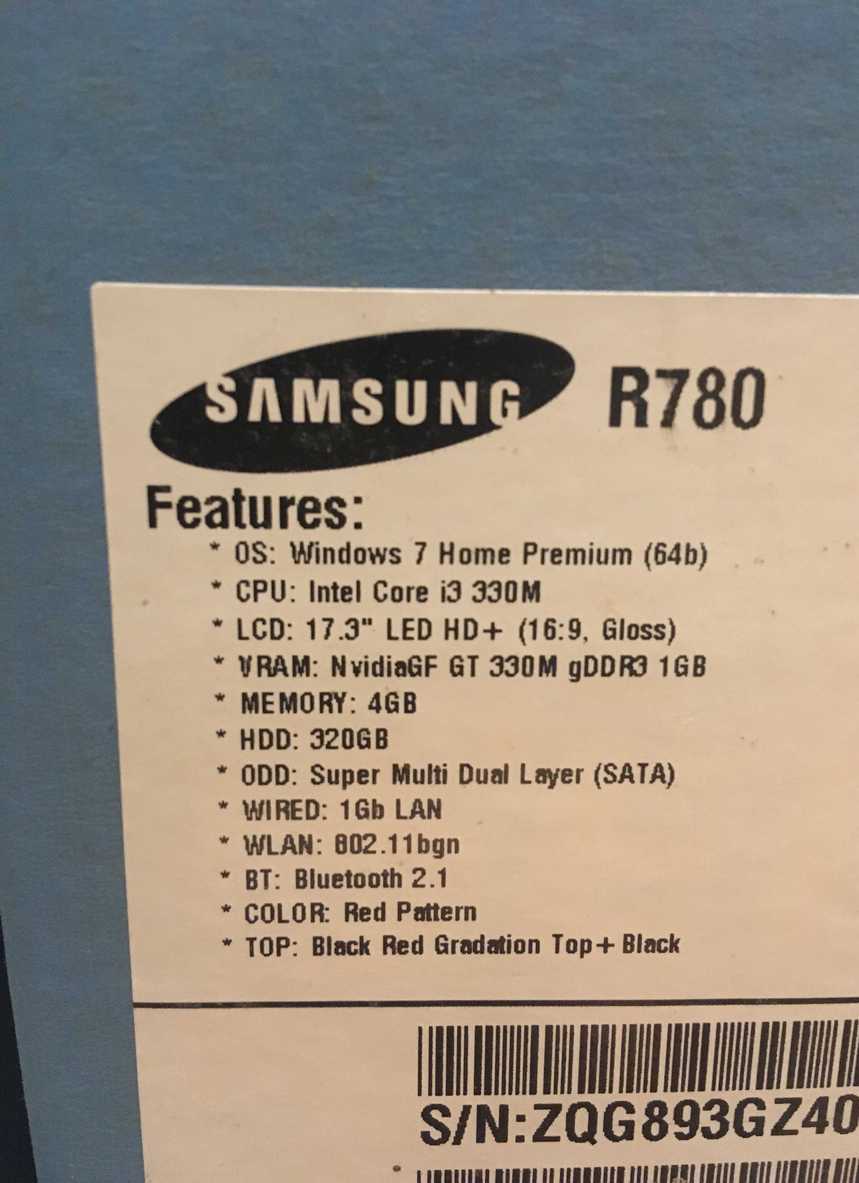 Samsung R780 17' , Windows 7 , 4GB RAM GeForce GT 330M, intel i3