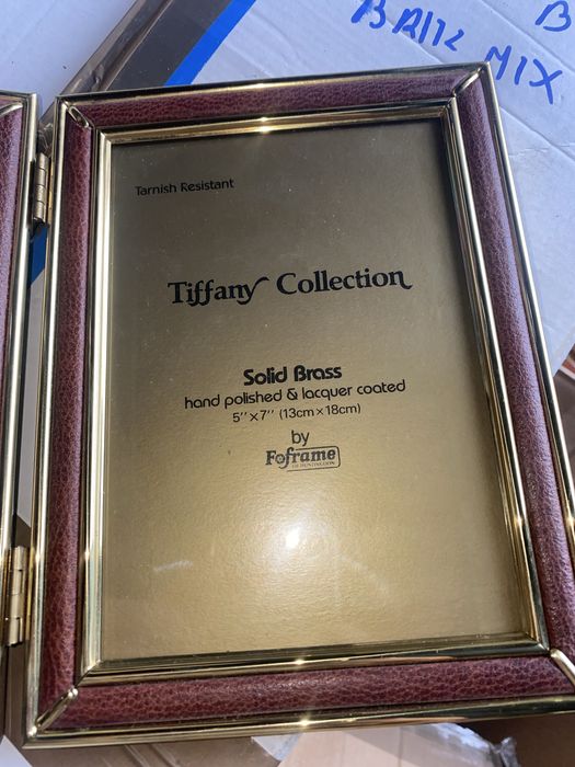 Ciężkie  dwie ramki TIFFANY złączone z mosiądzu nierdzewne w skórze