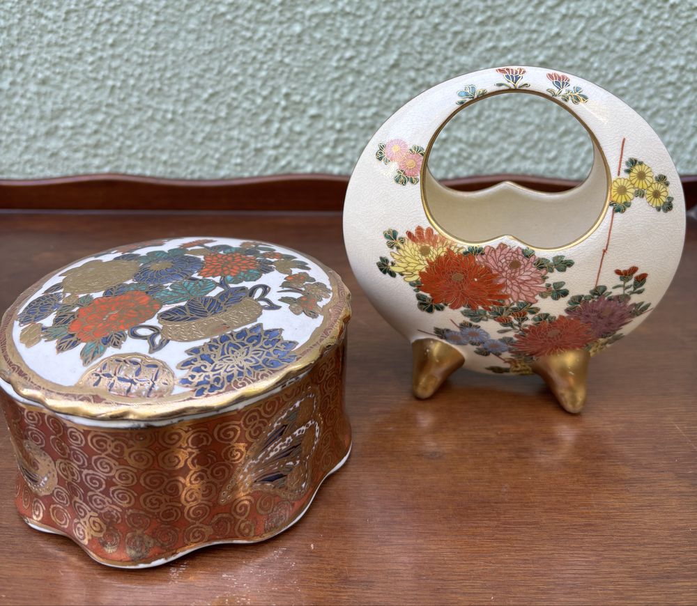 Caixa e Cesto Porcelana Chinesa dourada