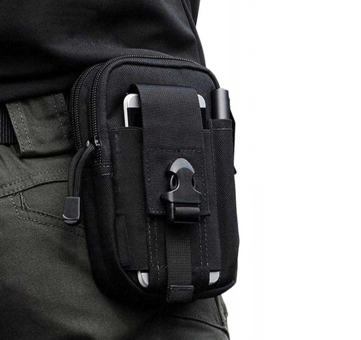 Czarny Zestaw Nerka + Pas Metalowa Klamra Wojskowy Taktyczny