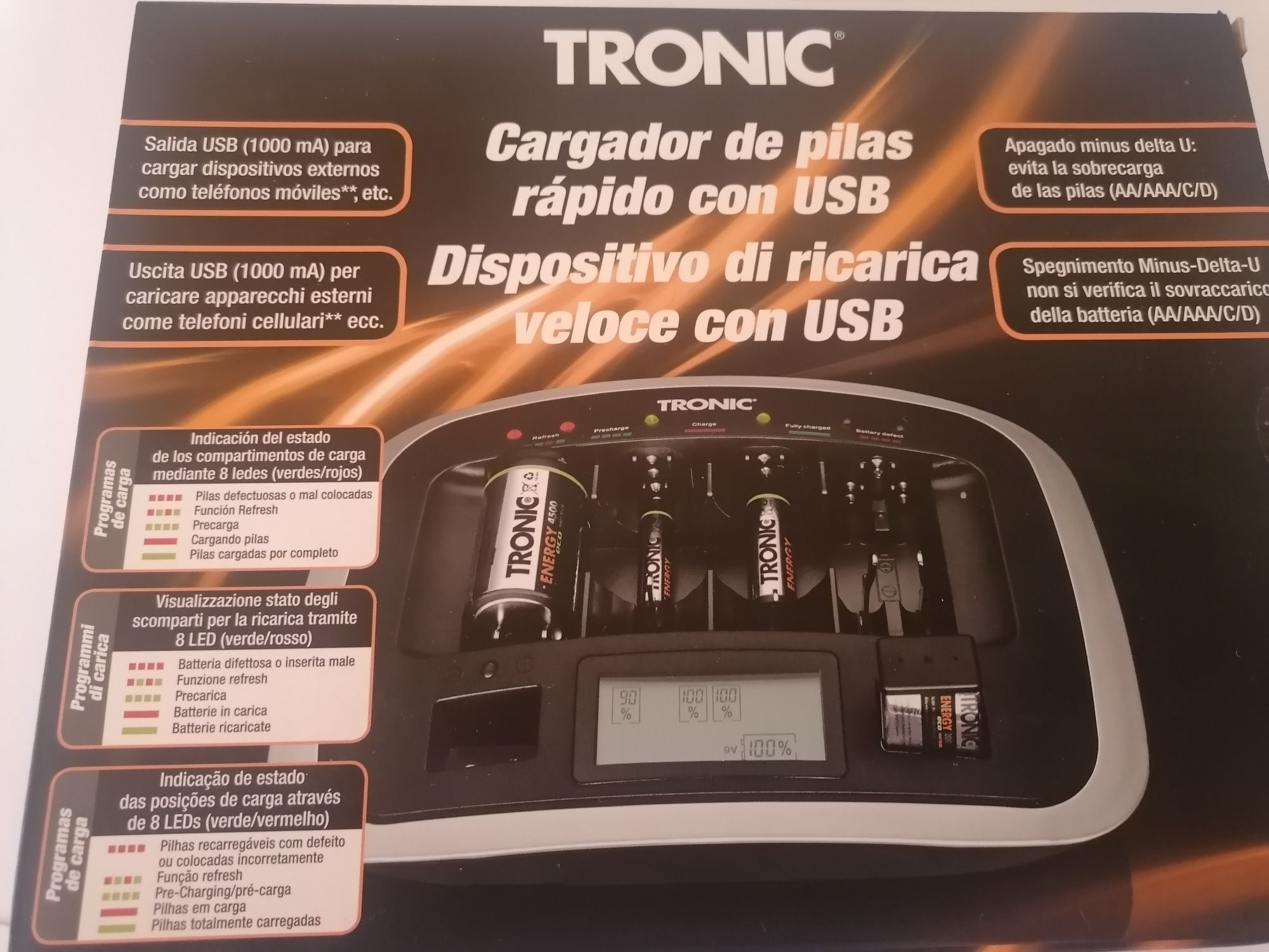 Carregador de Pilhas com USB, TRONIC