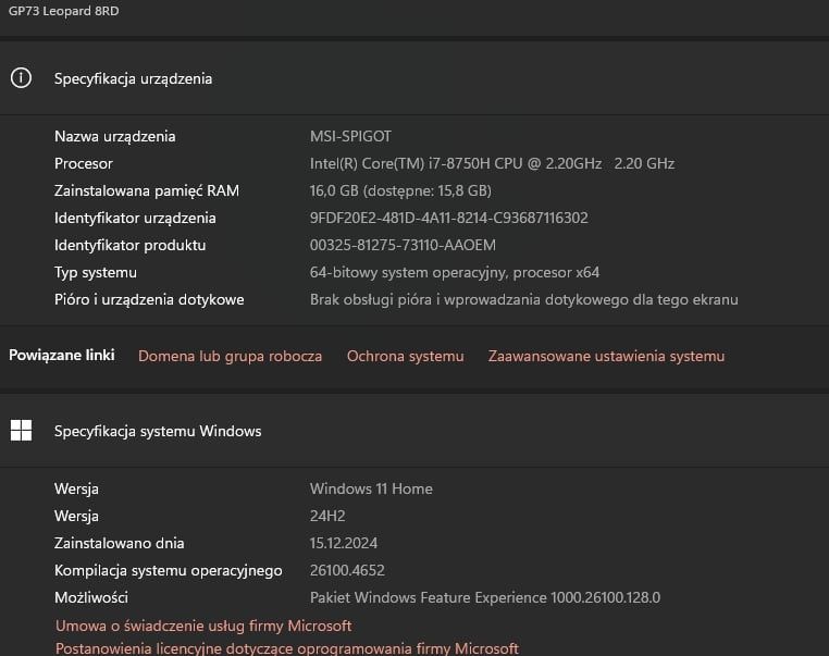Laptop gamingowy MSI GP 73 Leopard 8RD