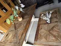 Zestaw stół i stolik drewniany stare drewno recyklingowe klasztorny
