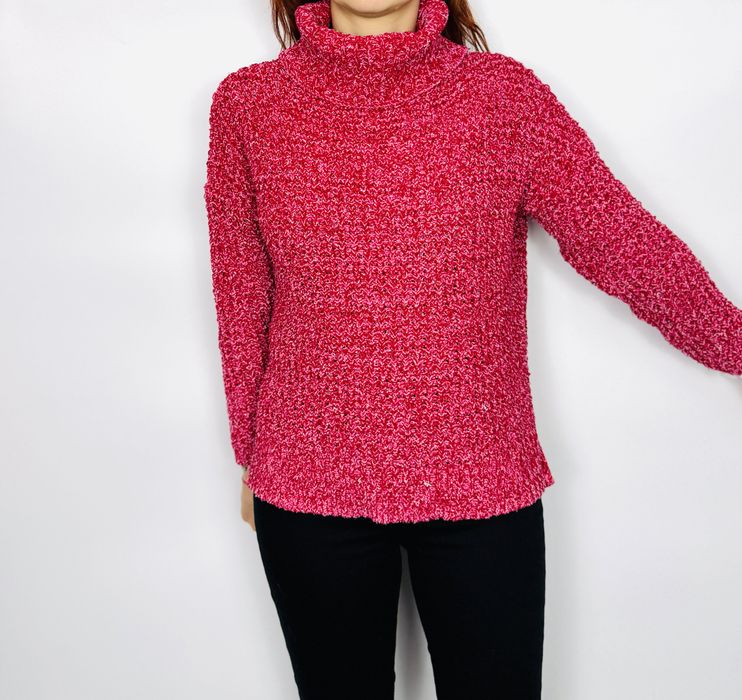 Różowy sweter z golfem o grubym splocie M 38 Nutmeg